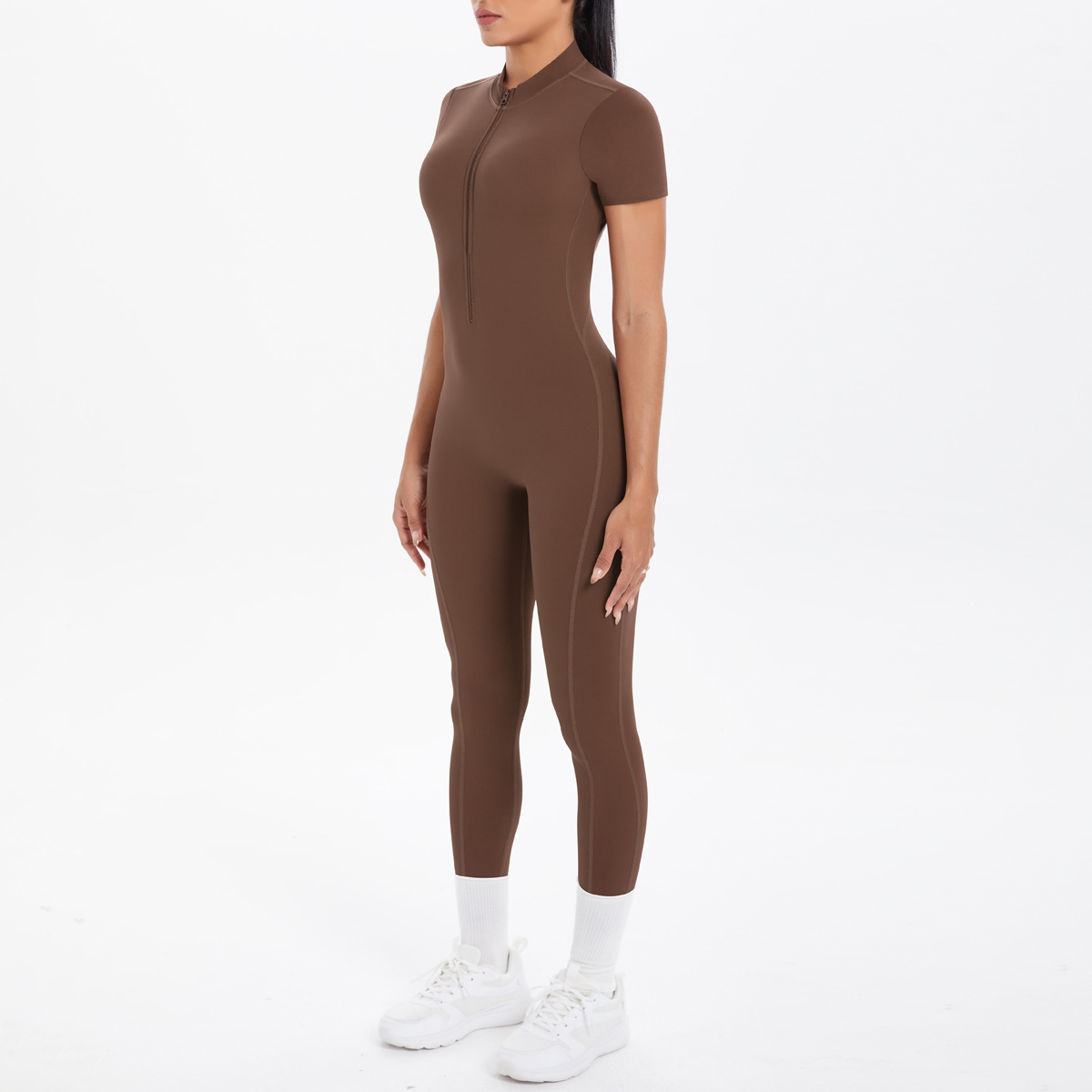 New Tight-Fitting Beautiful Back Hollow Out Short-Sleeved Long Pants Jumpsuit Sports Running Fitness One-Piece Yoga Suit_voghion.com