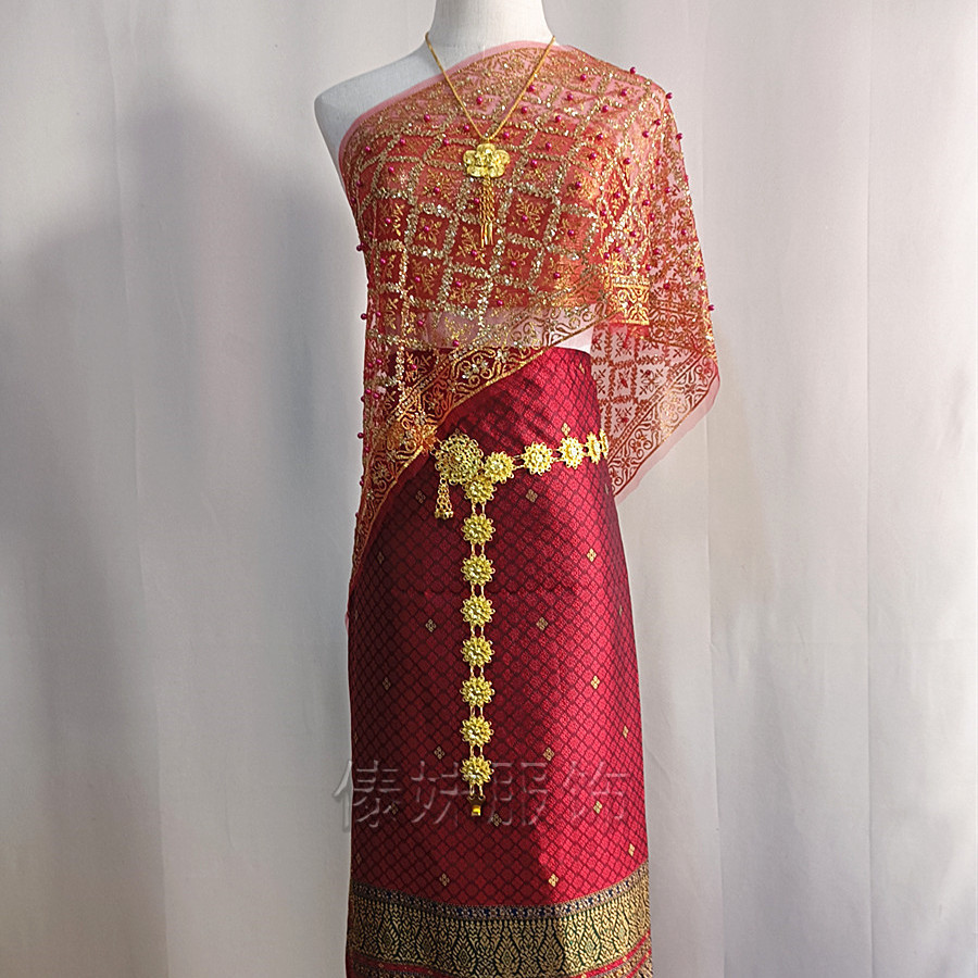 D3 red skirt five-piece set with free plumeria flower