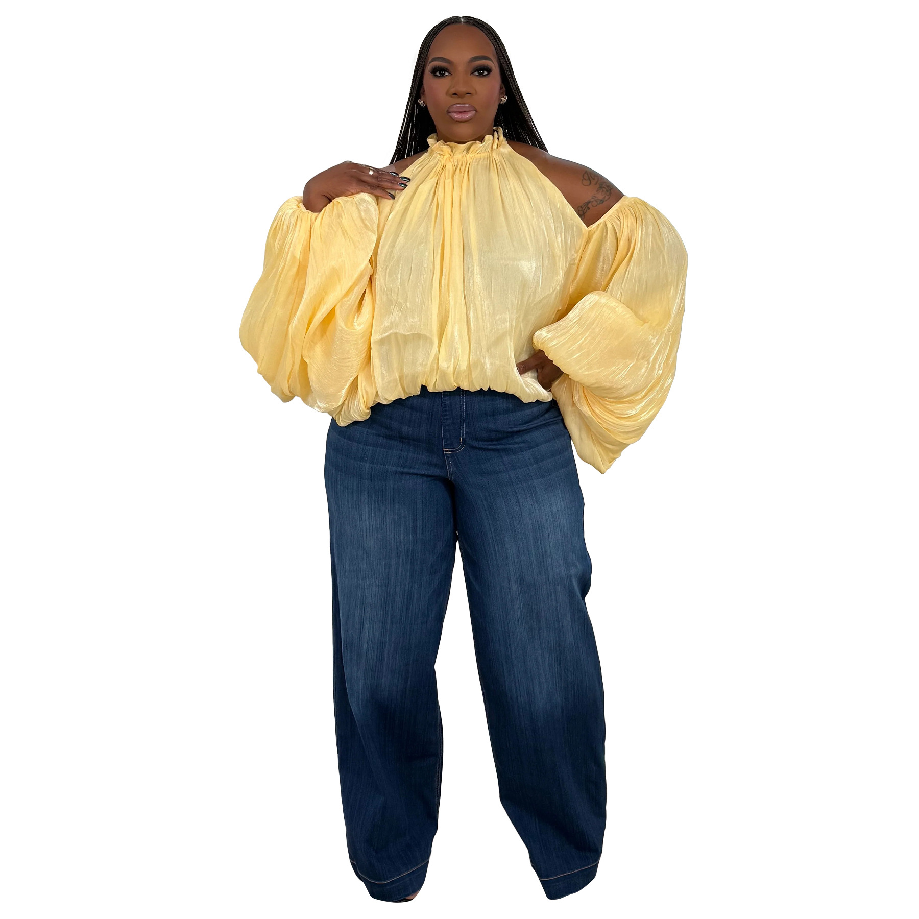 Damen Bluse Aus Organza Mit Schulterfreiem Ausschnitt Und Puffärmeln_voghion.com