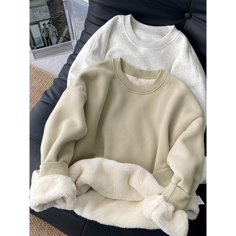 Ultra-Thick Round Neck Sweatshirt for Women in Autum Fleece-Lined and Thickeneded Hooded Pullover Cashmere Inner Top for Warmth and Base Layering Ultra-Thick Round Neck Sweatshirt for Women in Autum Fleece-Lined and Thickeneded Hooded Pullover Cashmere Inner Top for Warmth and Base Layering
