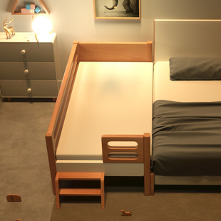 Solid Wood Children's Bed Splicing Bed Baby Bed Splicing Big Bed Widened Beech Single Boy Baby Bedside Small Bed