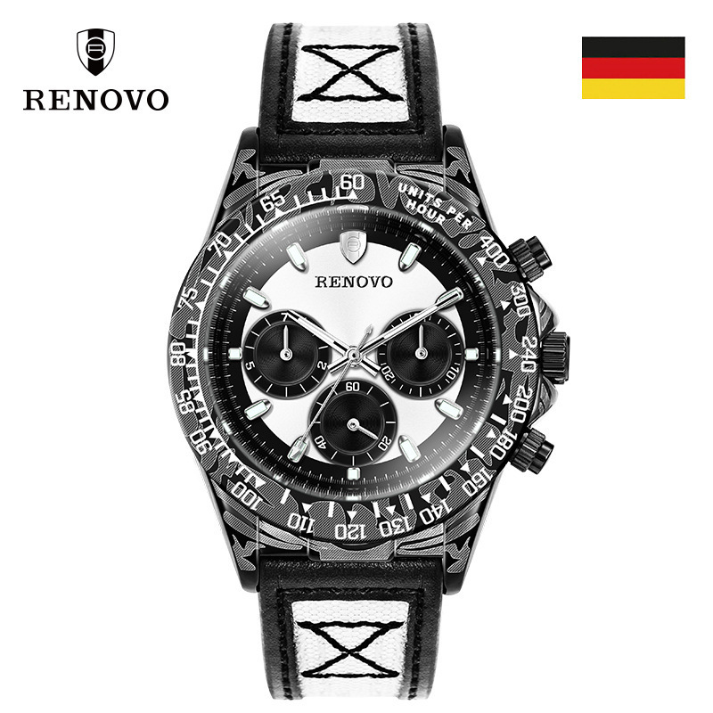 Renovo Fully Automatic Mechanical Watch Three-Eye Six-Hand Rubber Strap Daytona Series Men's Watch 33133