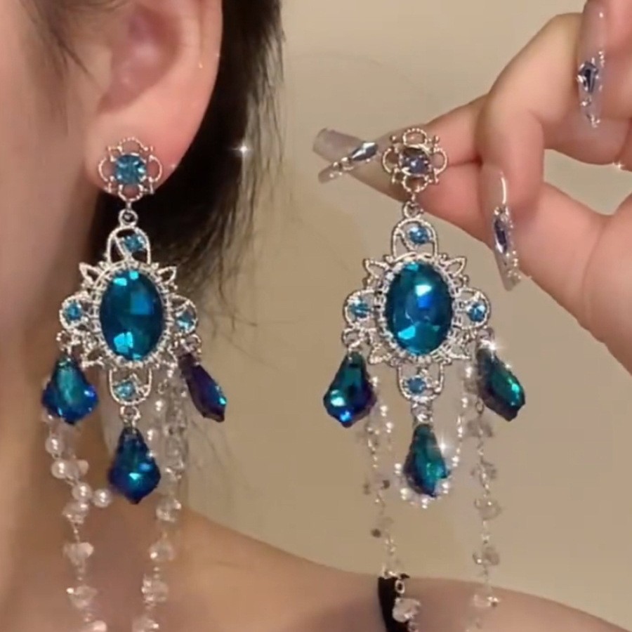 Pendientes de borla de flores de gasa de aguja de plata Pendientes de dopamina de bosque dulce Pendientes de todo fósforo de tendencia de nicho Mujeres al por mayor