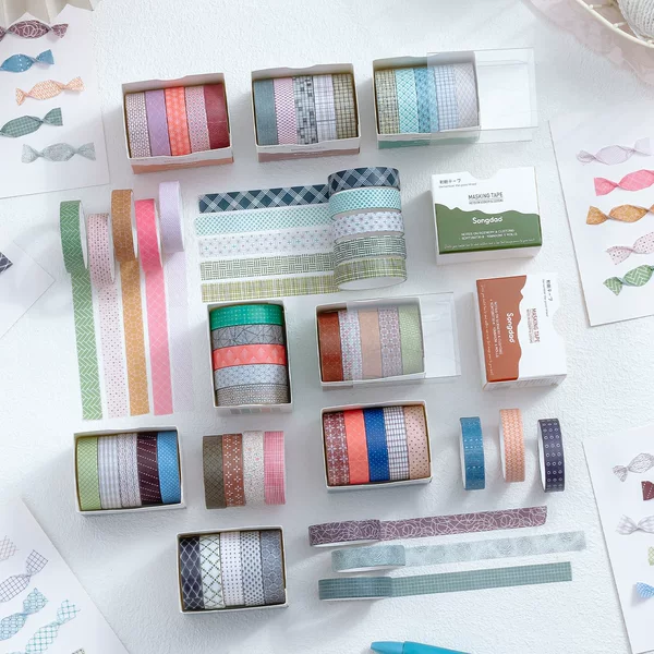 SDRT260730 Miscellaneous Notes: Retro Polka Dot Journaling Tape Gift Set, DIY Collage Materials Wholesale
