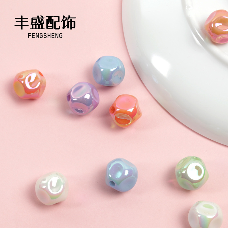 无花果UV镀彩亚克力串珠不规则通孔珠子 手机链diy高亮串珠圆珠