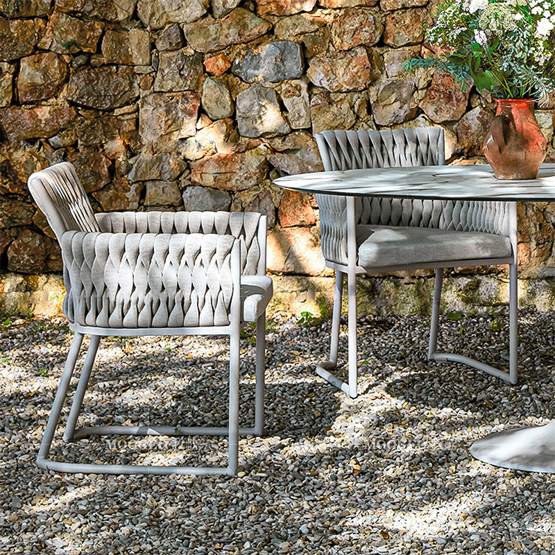 silla de caña de aluminio jardín terraza al aire libre silla de caña mesa al aire libre combinación de muebles al aire libre al por mayor interior