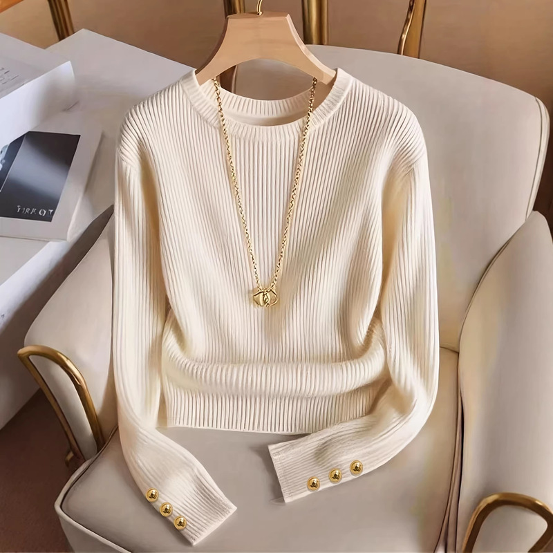 In-Stock Amazon Foreign Trade Women's Clothing New Models Cross-Border European and American Style Knitted Long-Sleeve T-Shirt
