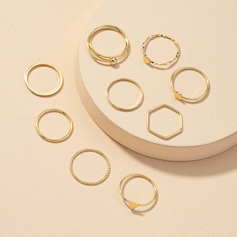 fashion geometric heart metal ring 9 pieces set
