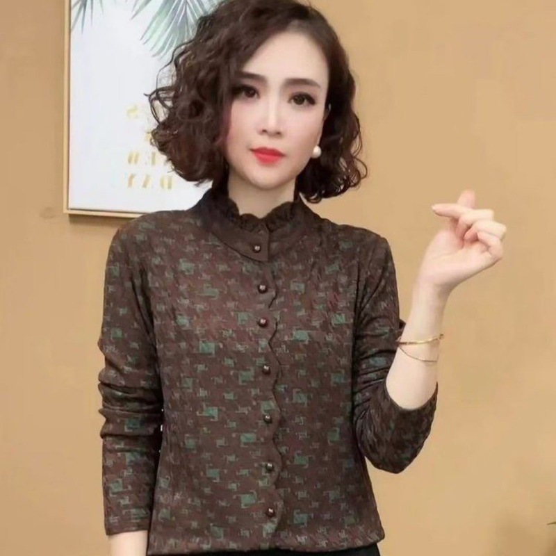 直播款 款时尚洋气百搭秋季立领长袖套头减龄显瘦女士上衣恤|undefined