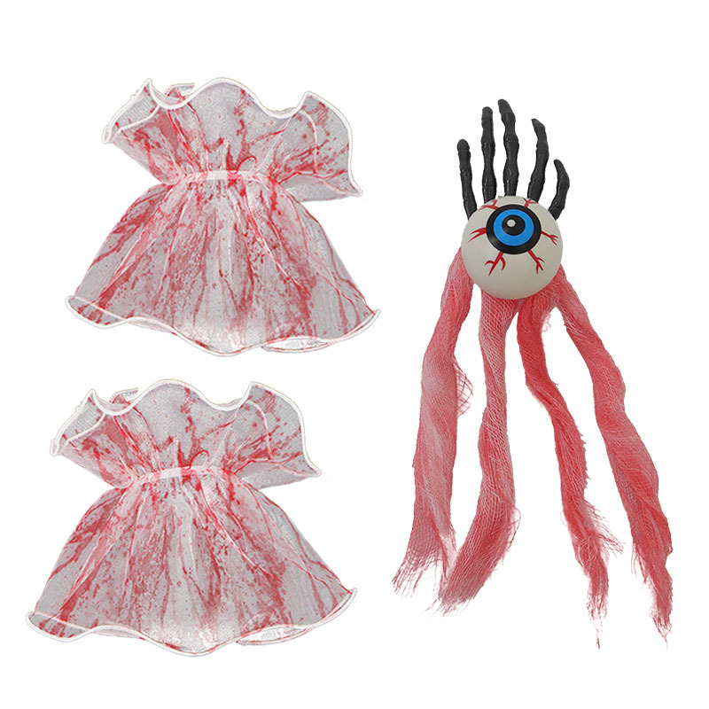 Halloween nuevo horrendo sangre clip de pelo mano mano hueso ojo malla roja brazalete set de baile vestido