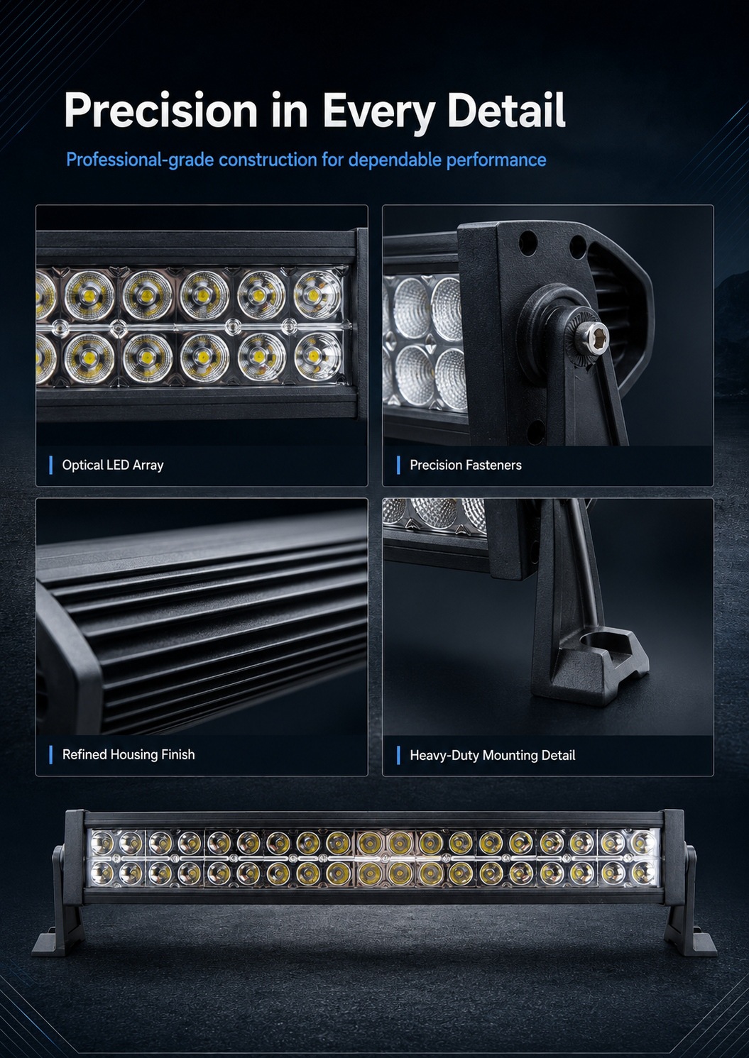9-60V 120W ultra-thin double-row automotive LED strip light, off-road spotlight, for construction vehicles and trucks, model TH-DT0240Z