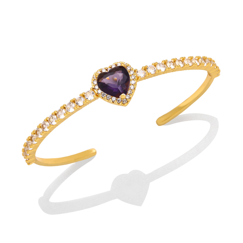 Fashion Heart Shape Copper Inlay Zircon Bangle 1 Piece