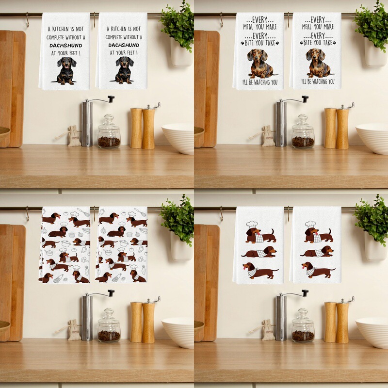 Cute Dachshund Kitchen Towel, Highland Cow Farmhouse Kitchen Towel, Restaurant Decorative Hand Towel