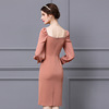 Square necked dress with stitched waist and slim skirt