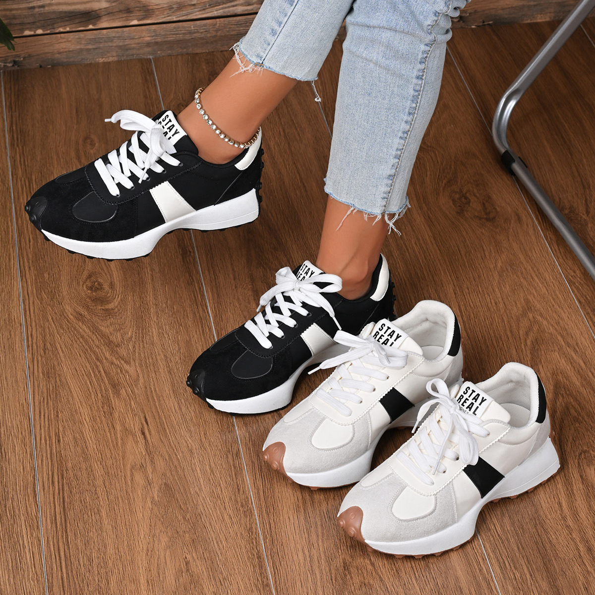 Cross-Border Fashion Dad Shoes for Women 2024 Spring and Autumn New Thick-Soled Retro Comfortable Casual Sneakers with Height Increase