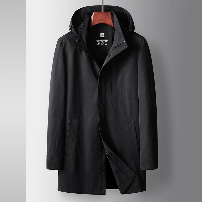 Men's Clothing autumn and winter new style stand up collar detachable hooded top youthful luxury business casual mid length coat_voghion.com