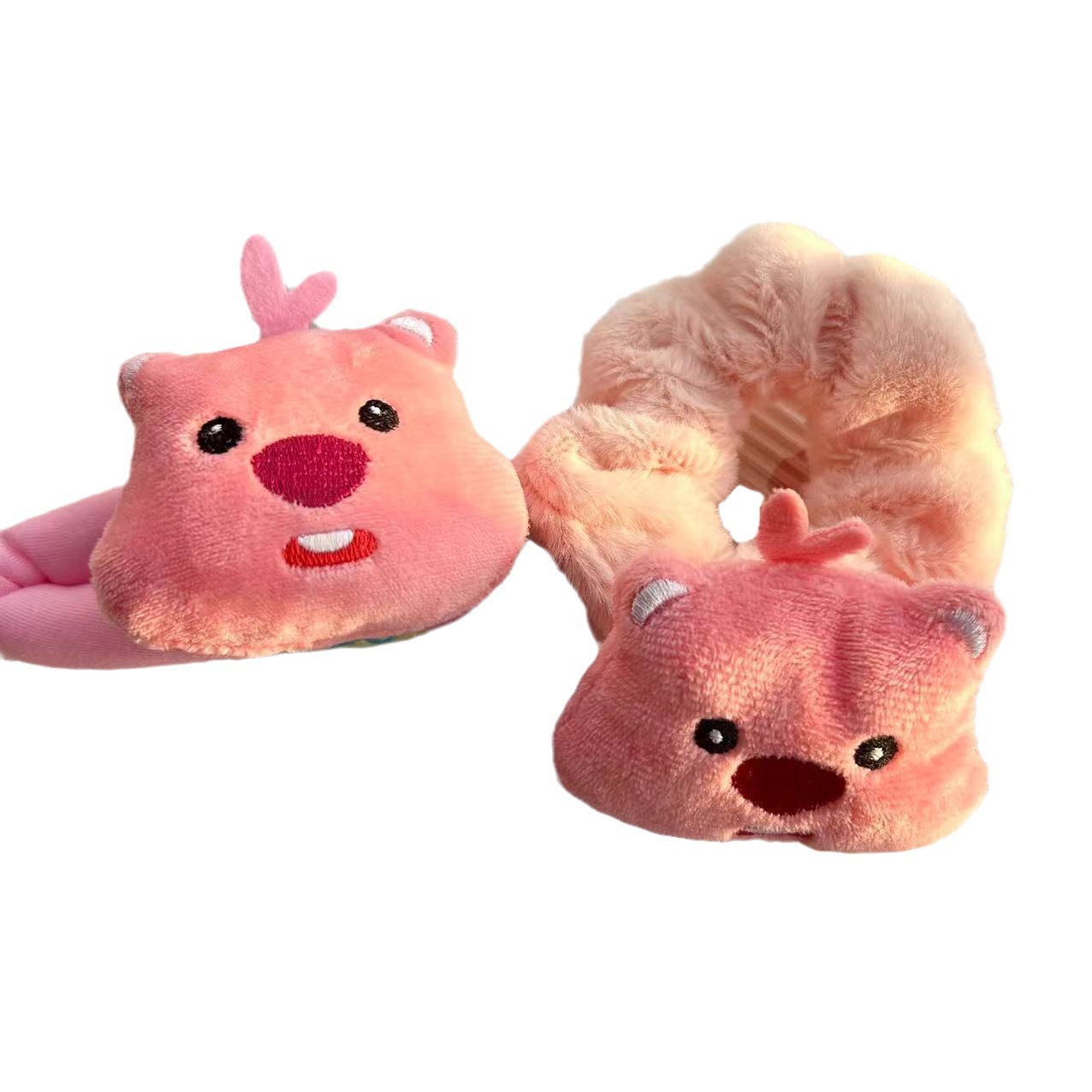 Otoño y invierno nuevo loopy pequeño castor peluche intestino grueso anillo de pelo rosa corazón de la niña oso anillo de pelo adornamiento para el pelo