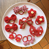 Children's red cloth, hairgrip with bow, hair rope, flowered