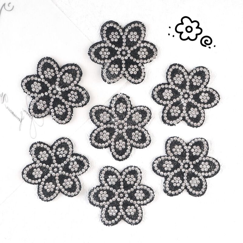 New black rhinestone flower applique with six petals, hot-fix rhinestone decoration for shoes, hats, dresses, bags, DIY sewing accessories New black rhinestone flower applique with six petals, hot-fix rhinestone decoration for shoes, hats, dresses, bags, DIY sewing accessories
