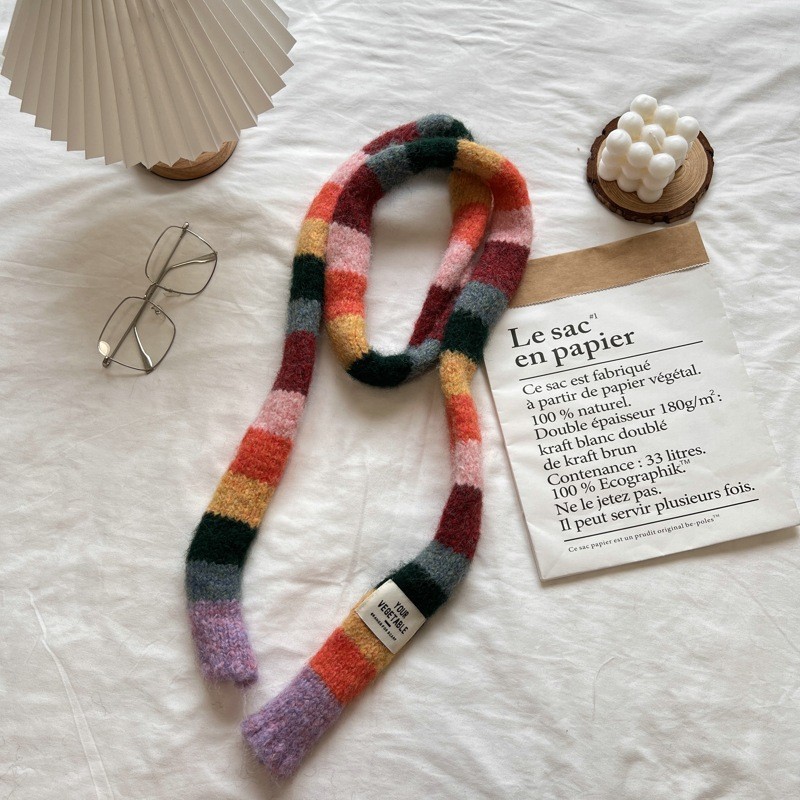 Korean Style Slim Long Colorful Striped Scarf Women's Autumn and Winter Niche Design Sense Hot Girl All-match Decorative Scarf
