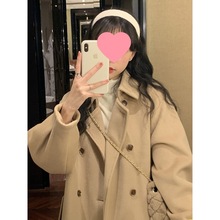 韩系小个子毛呢外套女2025新款秋冬季加厚夹棉呢子中长款大衣风衣