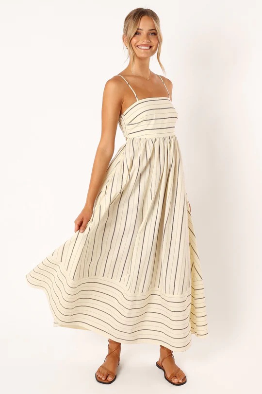 Women's Striped Sling Backless Dress Fresh Style Swing Model Spring Summer_ecoleips.com