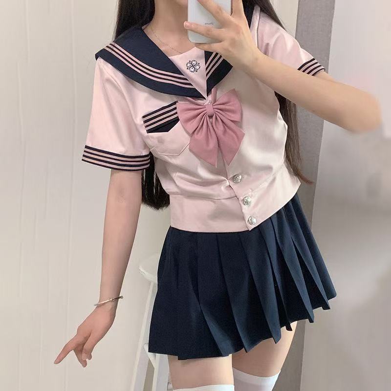 Custom Japanese Sailor Uniform Jk Uniform Sweet Bowknot Academy Style Summer Waist-Cinching Basic Campus Jk Outfit Set