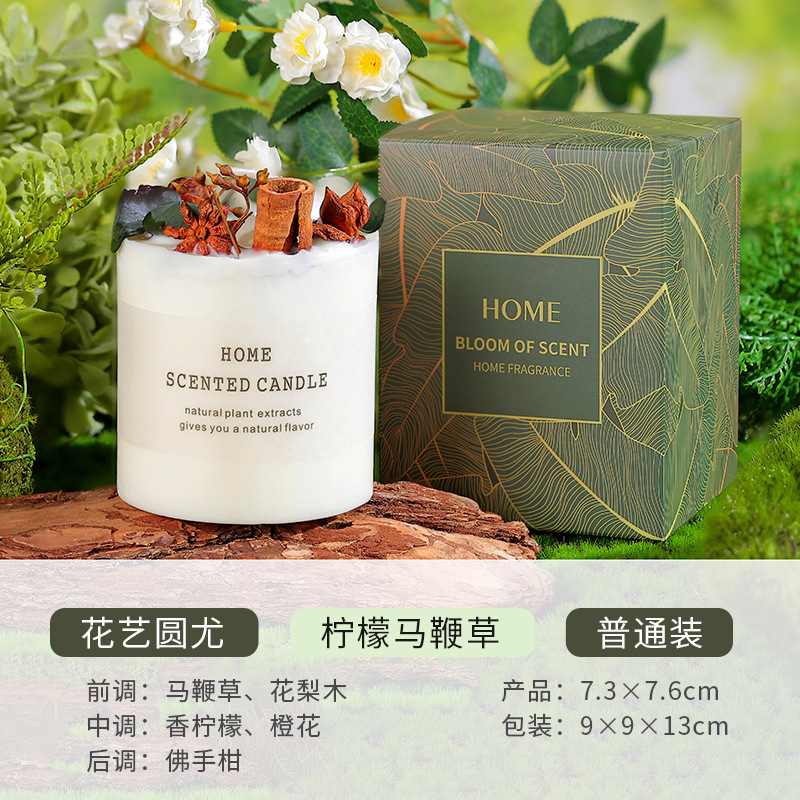 Mori flor seca aromaterapia vela al por mayor hecha a mano de cera de soja fragancia decoración romántica libre de humo incienso regalo