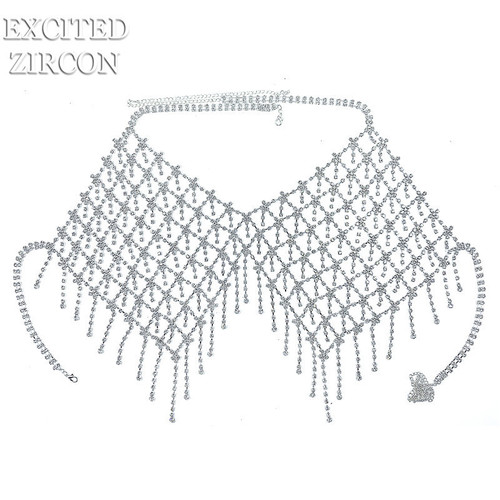 AliExpress hot selling sexy lingerie set nightclub stage show mesh rhinestone tassel body chain body chain