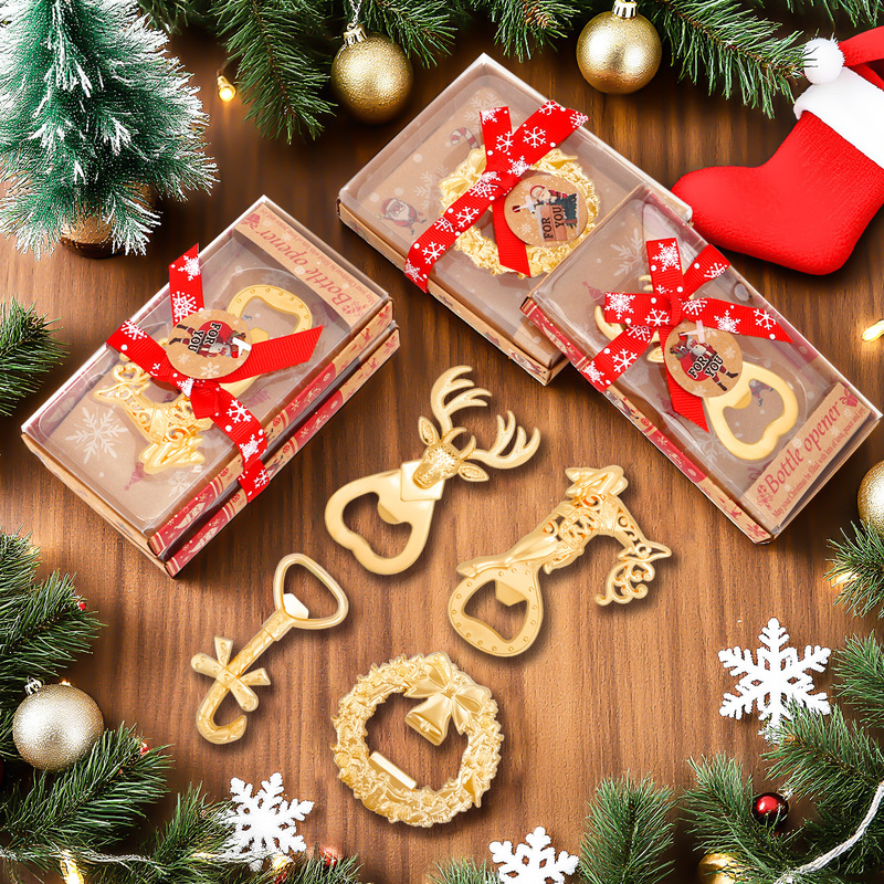 新しいクロスボーダーホットセールゴールデンメタルクリスマスボトルオープナークリスマスギフトパーティーギフトキッチンバー用品|undefined