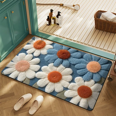 Cross-Border American Floral Crystal Velvet Floor Mats for Home Entrance, Stain-Resistant, Wear-Resistant and Easy-Care Floor Mats, Bathroom Non-Slip Floor Mats