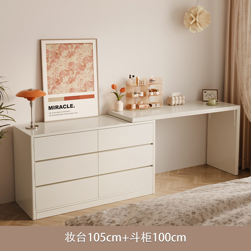 [원목 생태보드] 1.05m 테이블 + 1m 캐비닛 크림화이트