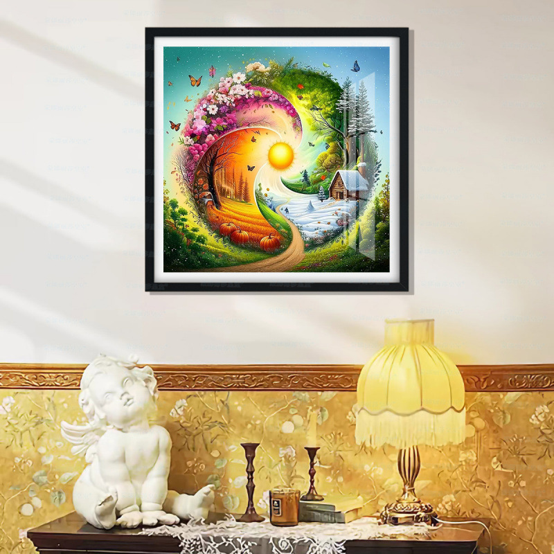 Mona Lisa real bordado cruzado cuatro estaciones rotación nuevo estilo primavera, verano, otoño y invierno simple decoración de bordado de alambre hecha a mano sala de estar image 3