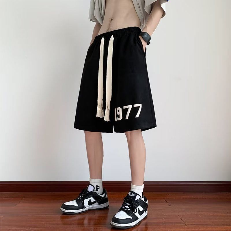 Casual Sports cropped shorts men's summer solid color American basketball cropped pants fashion brand ins high street 1977 pants
