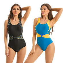 2025亚马逊跨境时尚新款拼色连体三角紧身运动竞技欧美外贸泳衣女