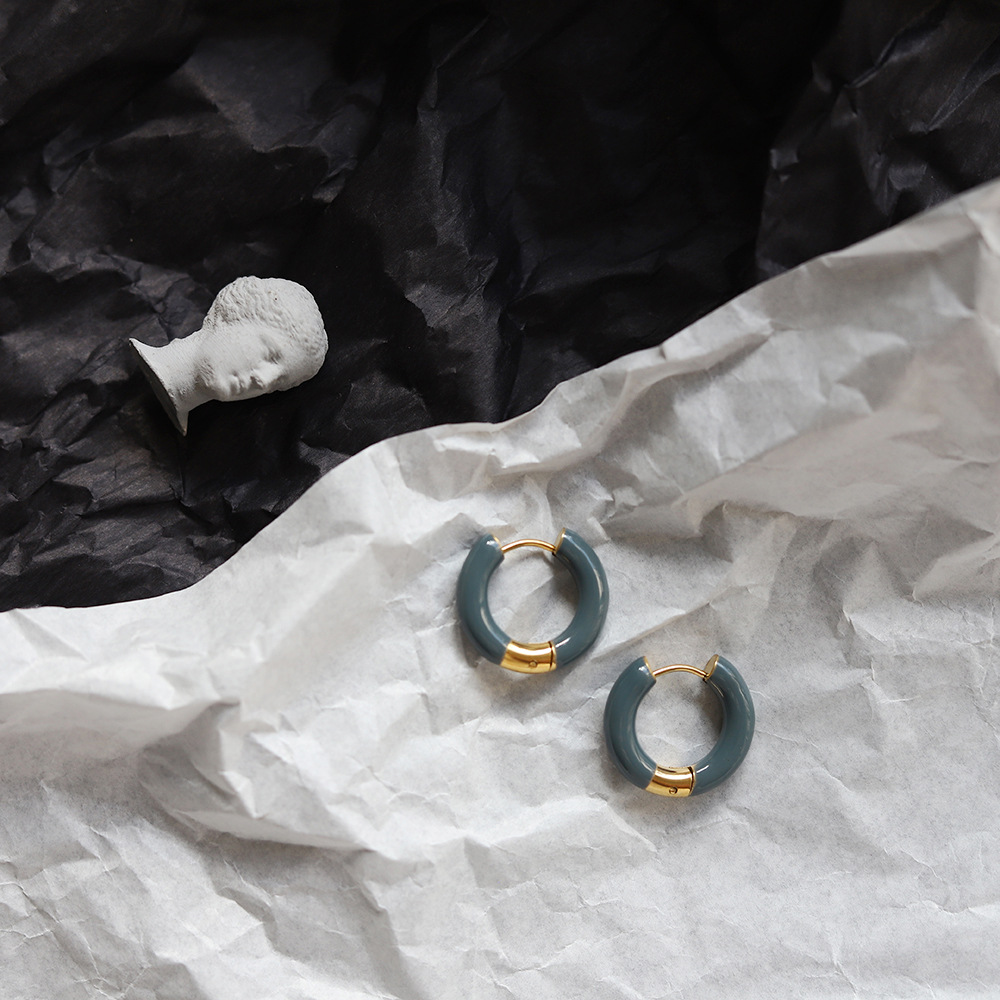 Fashion Round Titanium Steel Hoop Earrings 1 Pair