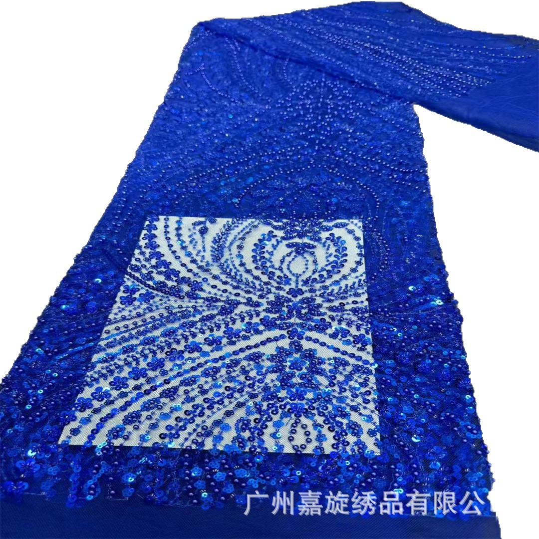 African beaded tube lace heavy-duty flower chip chip chip cuentas bordadas tubería vestido de boda tela de noche