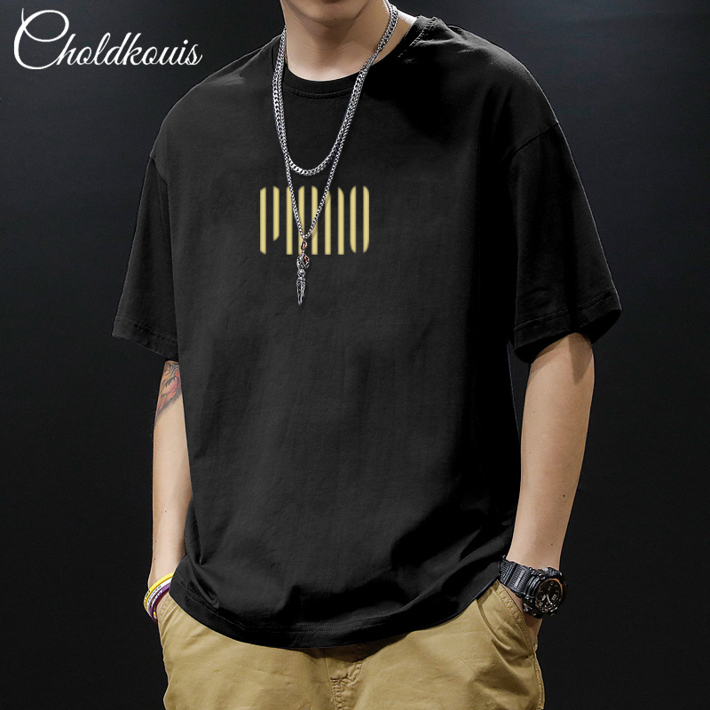 Camiseta de estilo americano de alta calle para hombres de verano in tide marca de algodón de manga corta ropa de cuello redondo de tendencia suelta manga de cinco partes