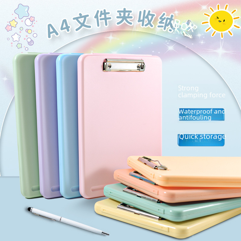 A4 파일 상자 수직 사무용품 다기능 플라스틱 단일 포스 클램프 플랫 클램프 테스트 종이 저장 상자 인쇄 가능한 로고