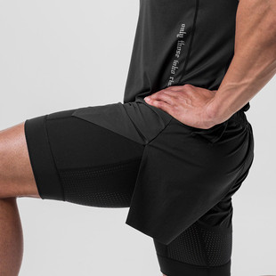 2023 New Men's Shorts American Style Lined Fake Two-Piece Three-Point No-Knee Basketball Training Sports Pants Breathable