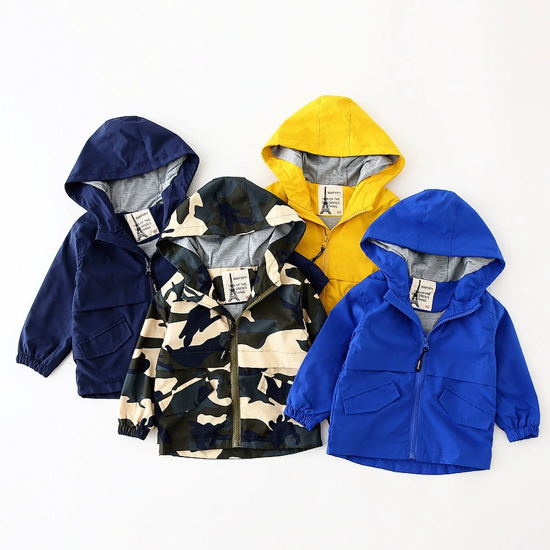 Детский ветрозащитный Trench coat, цветная куртка на молнии с капюшоном для мальчиков, детская одежда, осень