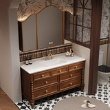 Умывальник в китайском и французском стиле, американский ретро-стиль, шкаф для ванной комнаты, комбинированный умывальник для ванной комнаты, каменная пластина, встроенная раковина с горячей изогнутой поверхностью