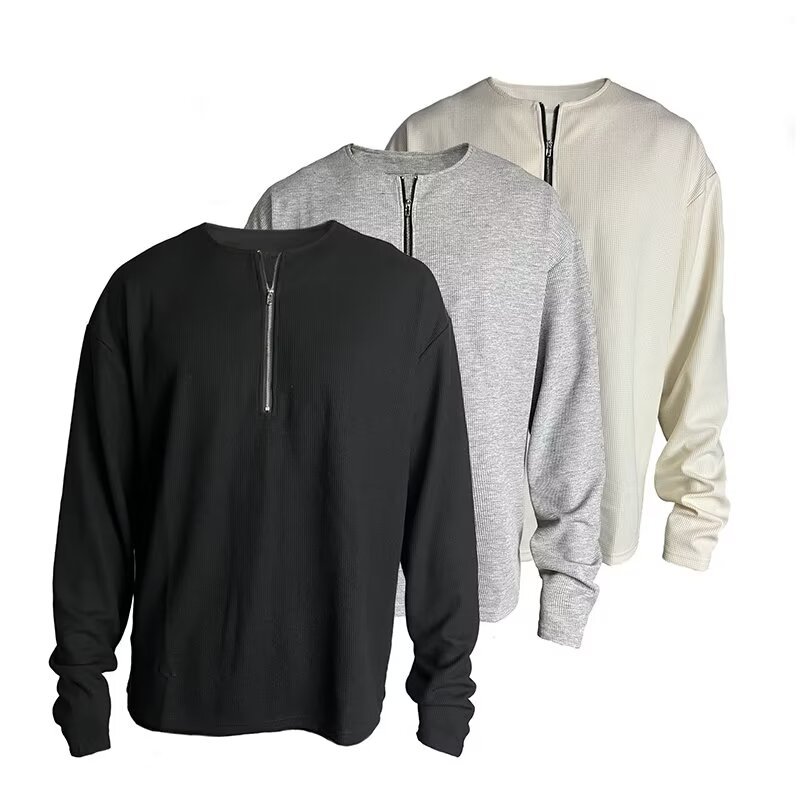 Sweat à capuche zippé en coton gaufré pour homme coupe large_voghion.com