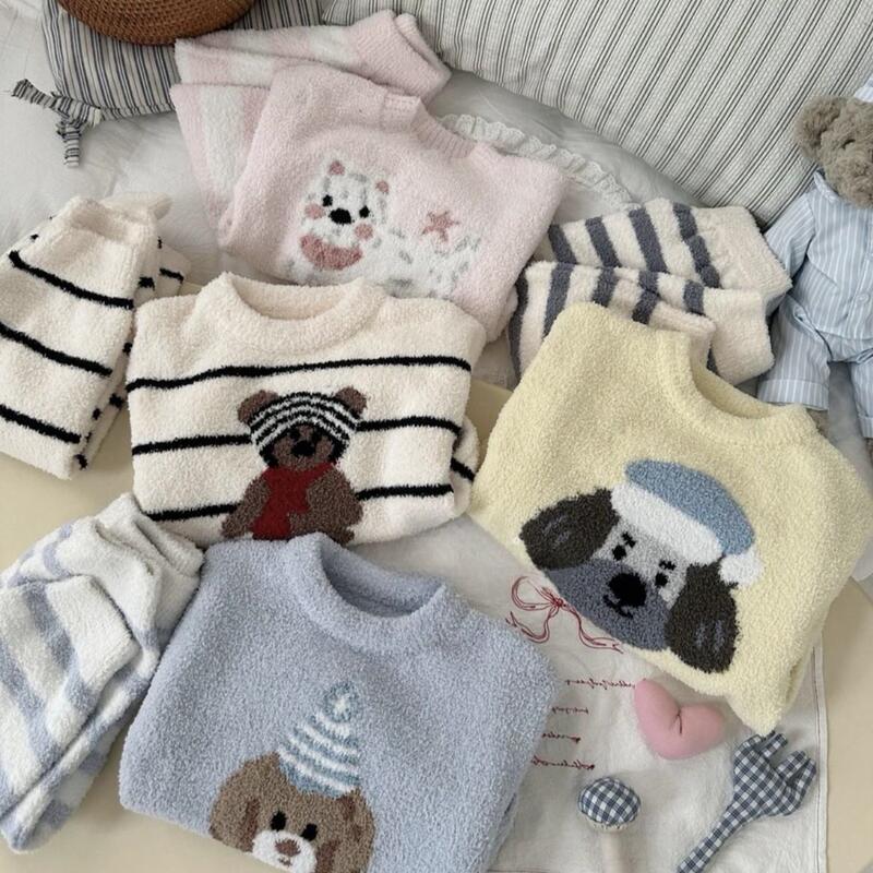Children's 2026 New Autumn and Winter Stylish Home Wear Round Neck Pajama Set, Half-Velvet Thickened Two-Piece Set for Small and Medium-Sized Kids
