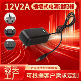 12V2A电源适配器两脚插头瘦脸美容仪监控路由LED灯带插墙式电源器