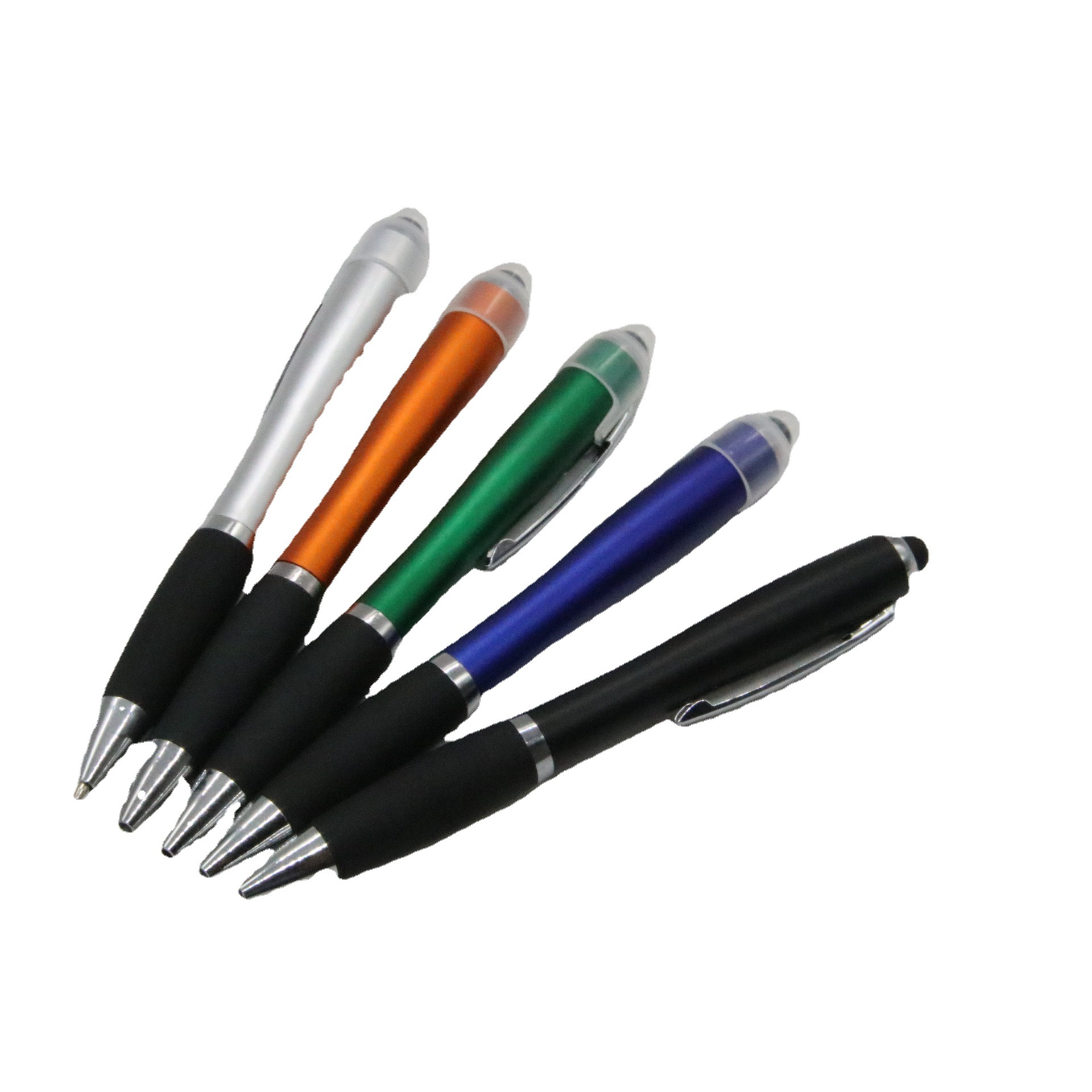 Bolígrafo de plástico con puntero táctil, logotipo láser, marca corporativa, artículos de papelería, 5 colores disponibles, bolígrafo de cinco colores para negocios.