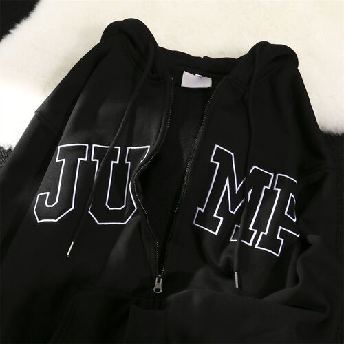 American retro oversize national trend hooded hooded sweater women's winter Korean style loose velvet thick coat top trend