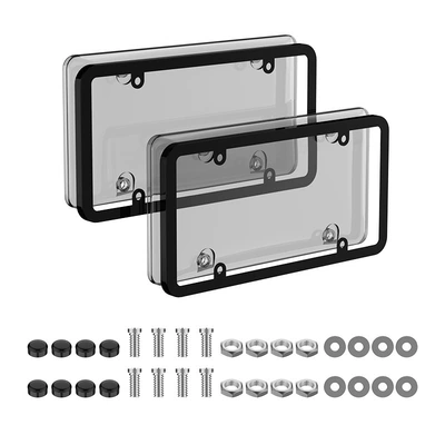 Cross-Border Modified American License Plate Frame Transparent License Plate Frame Plastic Metal Universal American Car Brand Photo Frame (License plate holder/license plate holder) - a-set-of-light-black