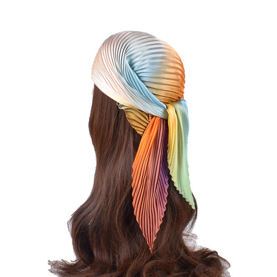 2023 spring and summer new personalized fashion gradient color printing pleated 70 square scarf cross-border supply
