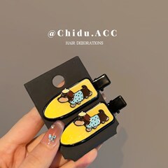 可爱斑点小狗无痕鸭嘴夹子女高级感甜美刘海夹碎发蝴蝶结边夹发卡